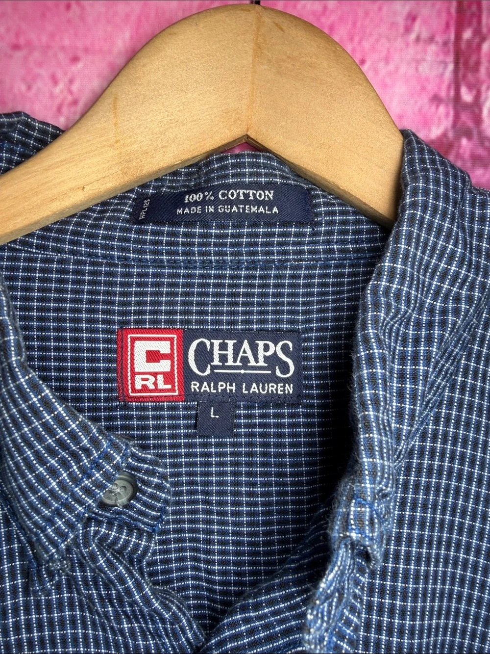 Chaps Ralph Lauren Men’s Large Blue Check Button Down Shirt Cotton - Picture 2 of 11